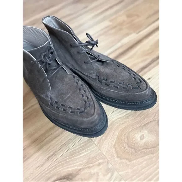 AllSaints Mens Brown Leon Suede Leather Lace Up Woven Chukka Boots Size 42 - Picture 12 of 14